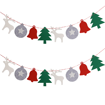 Christmas Cloth Flag Banners, Ball & Deer & Tree & Bell, with Needle and Rope, Mixed Color, Ball: 91x78x4mm, Hole: 3mm