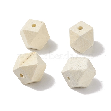 Floral White Polygon Wood Beads