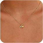 Brass Initial and Heart Pendant Necklaces for Women, Real 14K Gold Plated, Letter A, 15.75 inch(40cm)(FS-WG01F32-01)