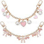 2Pcs 2 Styles Pink Zinc Alloy Enamel Bowknot Heart Charm Cable Chain Purse Chains, with Alloy Swivel Clasps, Light Gold, 205~210mm, 1pc/style(FIND-BBC0004-58)