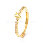 Clear Cubic Zirconia Initial Letter Adjustable Ring, Golden Brass Jewelry for Women, Cadmium Free & Lead Free, Letter.F, Inner Diameter: 18mm(RJEW-C052-01G-F)