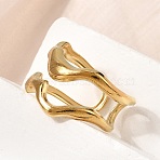 304 Stainless Steel Cuff Open Rings, Wave, Golden, 14.5mm, US Size 7 1/4(17.5mm)(STAS-H259-03G)