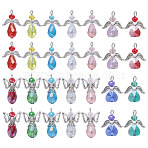 28Pcs 14 Style Electroplate Glass Pendants, with Antique Silver Alloy Findings, Faceted Fairy Charms, Mixed Color, 22~29x18~20x6~19.5mm, Hole: 2~2.5mm, 2Pcs/style(FIND-CA0007-83)