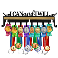 Iron Medal Holder, with Wood Board, Medal Holder Frame, I Can and I Will, Word, Medal Holder: 367x112x1.5mm, Wood Board: 348x80mm(AJEW-WH0508-001)
