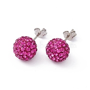 Gifts for Her Valentines Day 925 Sterling Silver Austrian Crystal Rhinestone Ball Stud Earrings for Girl, Round, 502_Fuchsia, 17x8mm(Q286H211)