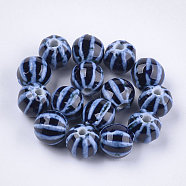 Handmade Porcelain Beads, Fancy Antique Glazed Porcelain, Round, Marine Blue, 11~12x10~11x10~10.5mm, Hole: 2~2.5mm(PORC-S498-24J)