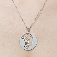 201 Stainless Steel Hollow Sun & Moon Pendant Necklace, Stainless Steel Color, 17.72 inch(45cm)(NJEW-OY001-70)