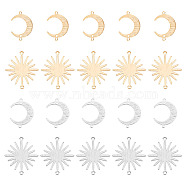 32Pcs 4 Styles Brass Connector Charms, Long-Lasting Plated, Moon & Sun, Real Gold Plated & Real Platinum Plated, 16.5~26.5x22~22.5x0.8mm, Hole: 1.2mm, 8pcs/style(KK-AR0002-84)
