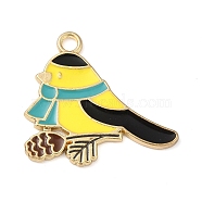 Alloy Enamel Pendants, Long-Lasting Plated, Golden, Bird Charm, Yellow, 23x25.5x1.5mm, Hole: 2mm(ENAM-U001-03F-G)