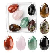 6Pcs 6 Style Natural Mixed Gemstone Pendants, Easter Egg Stone, 31x20x20mm, Hole: 2mm, 1pc/style(G-LS0001-73)