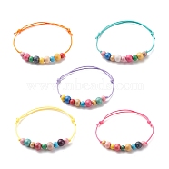 Natural Wood Round Beaded Bracelets, Adjustable Bracelet for Women, Mixed Color, Inner Diameter: 2-1/8~3-3/8 inch(5.5~8.6cm)(BJEW-JB08566)