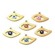 304 Stainless Steel Enamel Pendants, Real 18K Gold Plated, Evil Eye Charm, Mixed Color, 10x17.5x2mm, Hole: 1.2mm(STAS-D011-01G)
