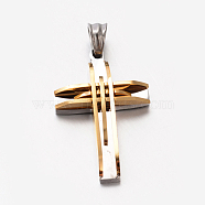 Men's Jewelry 201 Stainless Steel Cross Pendants, Golden, 33.5x22x4.5mm, Hole: 5x6mm(X-STAS-F010-44G)