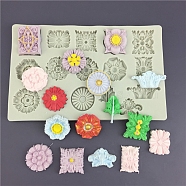 Food Grade Mixed Flower Silicone Molds, 16-Hole Fondant Molds, For DIY Cake Decoration, Chocolate, Candy, Light Grey, 180x115x10mm(HUDU-PW0001-148)