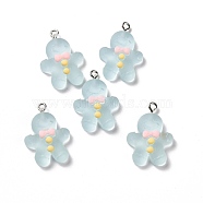 Christmas Transparent Resin Pendants, Frosted, with Platinum Tone Iron Loops, Gingerbread Man Charm, Sky Blue, 26x18.5x7mm, Hole: 2mm(RESI-E022-02P-04)