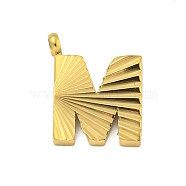 Ion Plating(IP) 304 Stainless Steel Charms, Handmade Engrave Figure, Full Polished, Golden, Letter M, 14x11x2mm, Hole: 1.8mm(STAS-G345-01G-M)