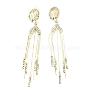 Clear Cubic Zirconia & Crystal Rhinestone Long Dangle Stud Earrings, Brass Earrings with 925 Sterling Silver Pins for Women, Light Gold, Shell Pattern, 108mm, Pin: 0.8mm(EJEW-C037-06D-LG)
