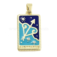 Rack Plating Brass Micro Pave Clear Cubic Zirconia Pendants, with Enamel, Cadmium Free & Lead Free, Real 18K Gold Plated, Rectangle with Constellations Charm, Sagittarius, 27x15x2mm, Hole: 3.5x6mm(KK-S371-02G-10)