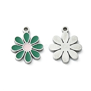 304 Stainless Steel Manual Polishing Charms, with Enamel, Flower Charm, Stainless Steel Color, 13x10.5x1.5mm, Hole: 1.2mm(STAS-C075-34P)