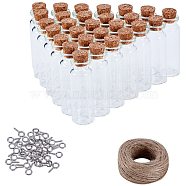Glass Jar Glass Bottles, with Iron Screw Eye Pin Bail Peg and Jute Twine, Mixed Color, 62x22mm(AJEW-PH0015-02)