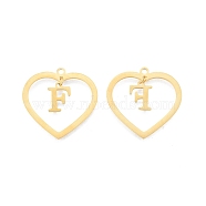 201 Stainless Steel Pendants, Hollow, Heart with Letter A~Z, Real 18K Gold Plated, Letter.F, 29x29.5x1mm, Hole: 2mm, A~Z: 12x8~10.5x1mm(STAS-N090-LA894-F-G)