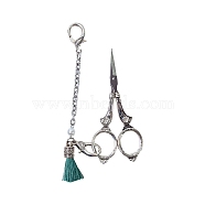 Zinc Alloy Scissors, Embroidery Scissors, Sewing Scissors, Antique Silver, 110x48mm(PW-WG38924-02)