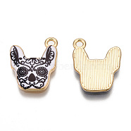 Rack Plating Alloy Enamel Pendants, Cadmium Free & Nickel Free & Lead Free, Light Gold, Dog, Coconut Brown, 19x15x2mm, Hole: 1.6mm(ENAM-N055-175B)