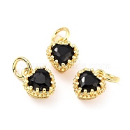 Brass Micro Pave Mixed Color Cubic Zirconia Pendants, Real 18K Gold Plated, Long-Lasting Plated, Heart, Black, 9.3x7.4x5.5mm, Hole: 3mm(ZIRC-D120-02G-05)