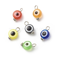 Evil Eye Resin Pendants, with Alloy Daisy Spacer Beads, Flat Round Charm, Mixed Color, Antique Silver, 16.5~17x10x6mm, Hole: 2.5~3mm(PALLOY-JF01798-02)