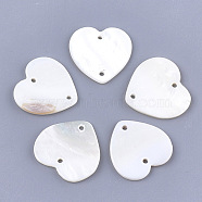 Freshwater Shell Links connectors, Heart, Creamy White, 27~28x28~29.5x3mm, Hole: 2mm(SHEL-T012-63B)