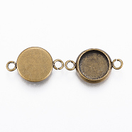 304 Stainless Steel Cabochon Connector Settings, Plain Edge Bezel Cups, Flat Round, Antique Golden, Tray: 12mm, 20x14x2mm, Hole: 2mm(STAS-E145-01B-AG)