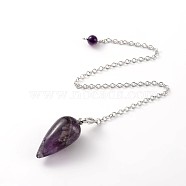 Teardrop Platinum Tone Brass Amethyst Dowsing Pendulums, with Lobster Claw Clasps, 220x3mm(MAK-M015-03A)