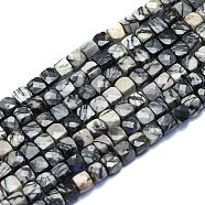 Natural Black Silk Stone/Netstone Beads Strands, Cube, Faceted, 6~6.5x6~6.5x6~6.5mm, Hole: 1mm, about 58pcs/Strand, 15.55 inches(39.5cm)(G-K310-B03)