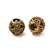 Tibetan Style Alloy European Beads, Large Hole Beads, Round with Flower, Antique Golden, 11mm, Hole: 4mm(FIND-Z063-14AG)