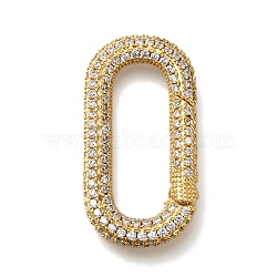 Rack Plating Brass Micro Pave Clear Cubic Zirconia Spring Ring Clasps, Long-Lasting Plated, Lead Free & Cadmium Free, Oval, Real 18K Gold Plated, 33x17.5x4mm, Hole: 24.5x8.5mm(KK-H512-04G)