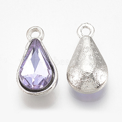 Alloy Glass Pendants, Faceted, teardrop, Platinum, Lavender, 18x10x5mm, Hole: 2mm(PALLOY-T029-8x13mm-17)