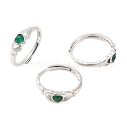 Hand with Heart Natural Green Onyx Agate Adjustable Rings, Brass Ring for Women, Long-Lasting Plated, Lead Free & Cadmium Free, Inner Diameter: 18mm(RJEW-Q817-06P-01)