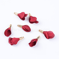 Handmade Cloth Pendant Decorations, with Alloy Findings, Flower, Dark Red, 22~24x10~14mm, Hole: 1~1.5mm(X-FIND-Q063-02)