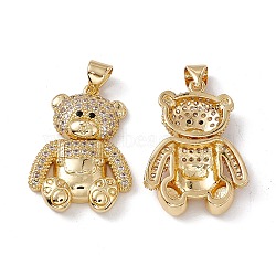 Brass Micro Pave Cubic Zirconia Pendants, Bear Charm, Real 18K Gold Plated, Clear, 24.5x18x4.5mm, Hole: 4x3mm(KK-B061-20G-02)