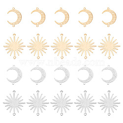 32Pcs 4 Styles Brass Connector Charms, Long-Lasting Plated, Moon & Sun, Real Gold Plated & Real Platinum Plated, 16.5~26.5x22~22.5x0.8mm, Hole: 1.2mm, 8pcs/style(KK-AR0002-84)