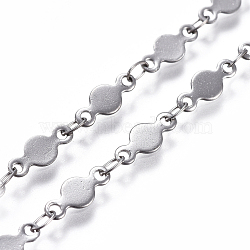 304 Stainless Steel Link Chains, Soldered, Flat Round, Stainless Steel Color, 9.5x4x0.4mm(CHS-I004-06P)