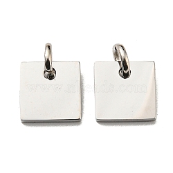 304 Stainless Steel Stamping Blank Tag Charms, with Jump Ring, Square Charm, Stainless Steel Color, 8x8x1.5mm, Hole: 3mm(STAS-L022-181P)