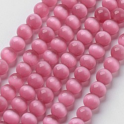 Cat Eye Beads, Round, Hot Pink, 10mm, Hole: 0.8mm, about 39pcs/strand, 15 inch(CER10mm22)