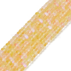 Frosted Transparent Glass Beads Strands, Rondelle, Gold, 8x5mm, Hole: 1mm, about 75pcs/strand, 14.96''(38cm)(FGLA-M002-01G)