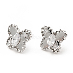 Clear Cubic Zirconia Butterfly Stud Earrings, Brass Jewelry for Women, Cadmium Free & Nickel Free & Lead Free, Platinum, 13x14.5mm, Pin: 0.8mm(EJEW-G297-35A-P)