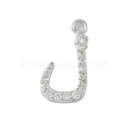 Rack Plating Brass Micro Pave Clear Cubic Zirconia Pendants, Long-Lasting Plated, Lead Free & Cadmium Free, Arabic Alphabet, Platinum, 15x8x2mm, Hole: 1.2mm(KK-A224-03P-P)