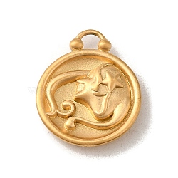 304 Stainless Steel Pendants, Flat Round with Constellations Charm, Matte Gold Color, Virgo, 20.5x17x3mm, Hole: 2.5x2mm(STAS-L022-306MG-06)