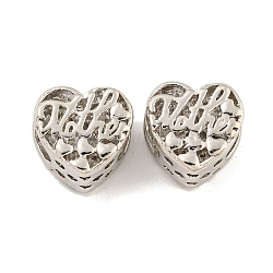 Mother's Day Rack Plating Alloy European Beads, Large Hole Beads, Cadmium Free & Nickel Free & Lead Free, Heart with Word Mother, Platinum, 11.5x12x7.5mm, Hole: 5.5x4.6mm(FIND-B034-31P)