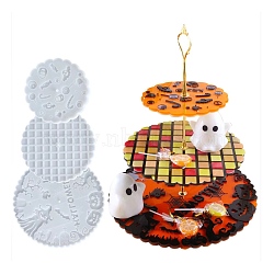 DIY Halloween Theme Dessert Tray Silicone Molds, Resin Casting Molds, for Dessert Stand Craft Making, Round, White, 154x8mm, Inner Diameter: 154~295mm, 3pcs/set(DIY-G056-C01)