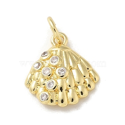 Brass Micro Pave Clear Cubic Zirconia Pendants, with Jump Ring, Sea Animals Charms, Shell Shape, 14x12.5x3.5mm, Hole: 3mm(KK-U046-02G-07)